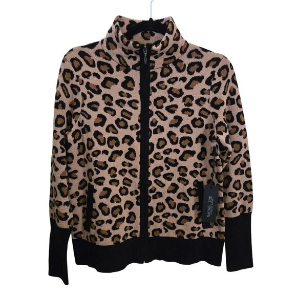 Rachel Zoe NWT Leopard Full Zip Mockneck Cardigan Sweater Jacket Size M - Picture 5 of 11